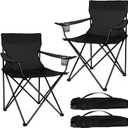 Joyfair Portable Camping Chair, Outdoor Lawn Folding Chairs for Adults, Heavy Duty Large Foldable Chairs for Beach, Fishing, Tailgating Outdoor Sport, 2 Cup Holders & Carry Bag (Black)