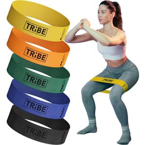 Tribe Lifting Fabric Resistance Bands for Glutes & Legs | 5 Fabric Workout Bands Set | Thick Booty Bands for Squats, Lunges, Hip Training, Physical Therapy & Home Workouts (Multicolor)