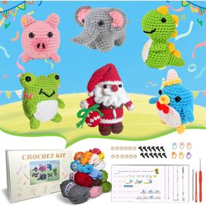 Alutaba 6Pcs Crochet Kit for Beginners, Crochet Animal Kits for Adults with Step by Step Videos Tutorials, Knitting Kit for Crochet Lovers Great Birthday Holiday Gift, DIY Handmade Gifts (Set-4)
