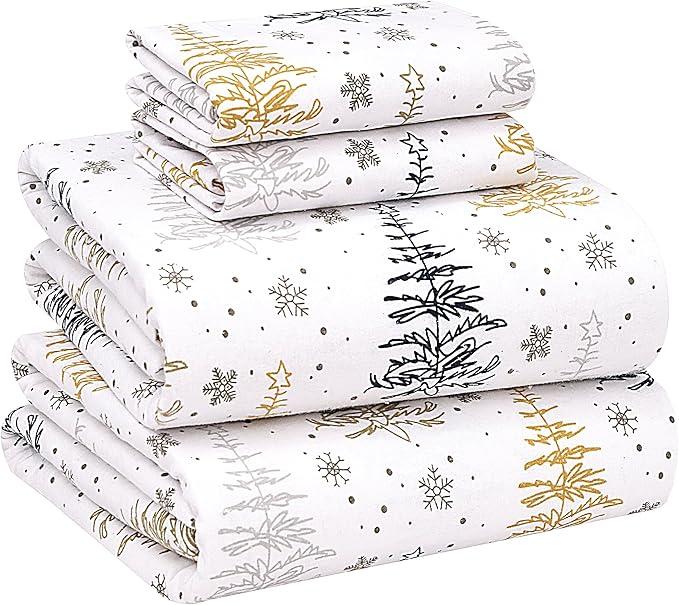 RUVANTI Flannel Sheets Queen Size - 100% Cotton Double Brushed Bed Sheets, Deep Pockets 16 Inches Queen Sheet Set, All Seasons Breathable & Extra Soft - Warm & Cozy, 4 Piece, Christmas Tree