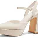 Coutgo Women's Chunky Platform High Heels Closed Toe Ankle Strap Pumps Wedding Party Dress Shoes Beige, 7.5