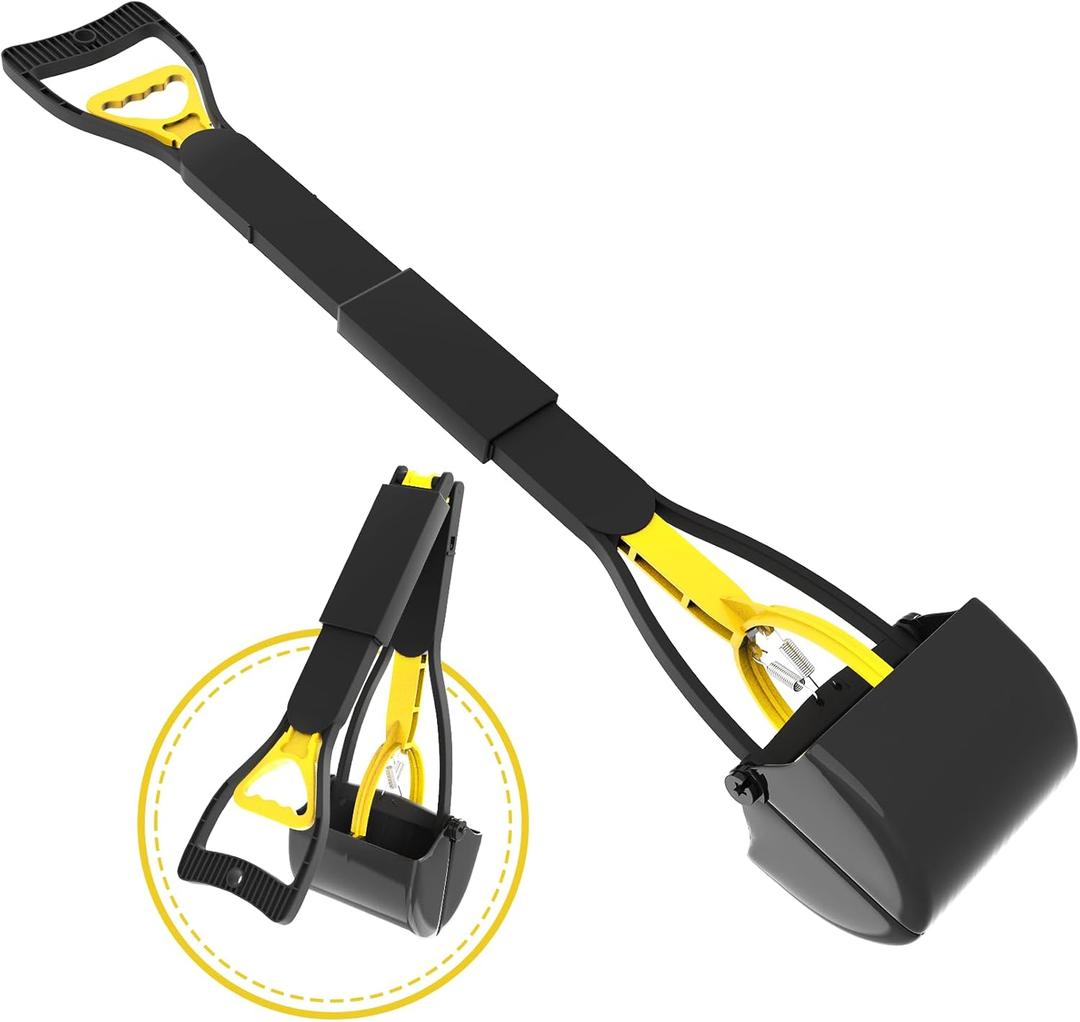 EODELLY 28" Heavy Duty Dog Pooper Scooper for Large Dogs, Extra Long Handle Foldable Poop Pick Up Tool with Durable Spring, Great for Yard, Lawns, Grass, Dirt, Gravel