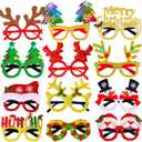 Max Fun 12Pcs Christmas Glasses Glitter Holiday Party Glasses Frames Christmas Decoration Accessories Costume Eyeglasses for Christmas Parties Holiday Favors (One Size Fits All)