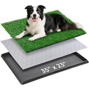 Portable Dog Grass Pad with Tray 35''x23'', Dog Litter Box with Artificial Grass Patch & Washable Reusable Pee Pad for Puppy PottyTraining, Pet Loo Indoor Outdoor Use for Balcony Patio Apartment