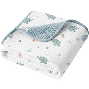 Konssy Muslin Baby Blankets for Girls Boys, 100% Cotton Crib Blanket for Baby Infant Toddler, Super Soft and Lightweight Nursery Blankets 40"x36" (Elephant)