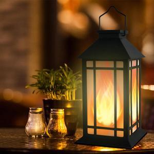 Solar Lantern Outdoor Garden Hanging Lights 11" Waterproof LED Vintage Flickering Flameless Lanterns for Patio, Table, Party, Garden, Yard, Lawn