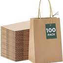 GSSUSA 100 Pack Paper Gift Bags 5.25x3.75x8 Inch Small Brown Paper Bags with Handles Bulk, Brown Kraft Bag for Small Business, Sturdy Grocery Retail Shopping Birthday Party Favor Craft Bag （Made in USA）