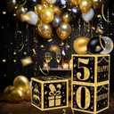 50th Birthday Decorations Boxes for Men- 3PCS Black Gold Happy 50th Birthday Balloons Boxes, 50 Year Old Party Supplies for Men Women