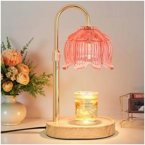 NONVJJ Flower Candle Warmer lamp with Timer Dimmer, Adjustable Height Candle Warmer, Fits All Jar Scented Candles, Christmas Gifts for Mom Women, Candle Lamp for Bedroom Home Decor, Pink