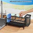 Cisily Sponge Holder for Kitchen Sink, Sink Caddy Organizer with High Brush Holder, Kitchen Countertop Organizers and Storage Essentials, Rustproof 304 Stainless Steel (Black, 9.25)