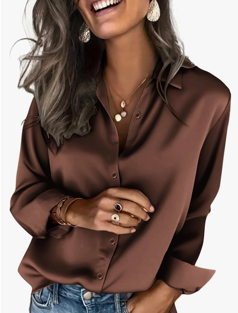 Zeagoo Satin Blouses for Women Silk Button Down Shirts Long Sleeve Business Casual Tops Size XXL