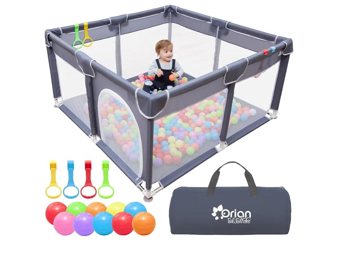 Orian Baby Playpen Large Playpen for Babies and Toddlers, Oxford Fabric, Indoor & Outdoor Play Pen, 10 Colorful Balls, 4 Pull-Up Rings, Carry Bag (50x50)