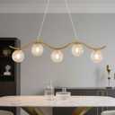 Modern Linear Globe Chandelier Gold 5-Lights Mid Century Linear Chandelier for Dining Room Clear Glass Globe Light Fixture for Kitchen Island Living Room