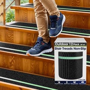Outdoor Stair Treads Non Slip 30" x 6" 12-Pack Glow in The Dark Waterproof 80-Grit Grip Strips for Wooden Steps Anti Slip & Anti Skid Step Treads by STEPCORE
