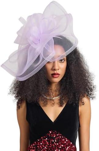 Tea Party Hat Fascinators Hats for Women Girls Elegant Kentucky Derby Hat Flower Feather Headband Outfits for Wedding Church