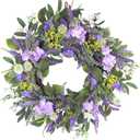 21 Inch Spring Wreath for Front Door,Artificial Summer Wreath with Lavender Hydrangeas and Greenery Leaves,Purple Flower for Home Wall Window Farmhouse Party Holiday Decor