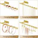Wall Hanging Jewelry Organizer: 12.6'' Necklace Holder for Earring, Bracelet, Rings, Hairband, Glasses, Gold 2-Pack, Screws Included