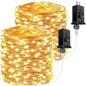 2Pack Each 66Ft 200 LED Fairy Lights Plug in, Waterproof String Lights Outdoor & Indoor, LED String Lights 8 Modes with Timer, Twinkle Light for Girl's Room Garden Christmas Decorations (Warm White)
