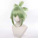 Anime Light Green wig with Bangs Long Straight Hair with Ponytail Layered Haircut Loose wig Heat-Resistant Fiber Wig Halloween,Christmas,Comic con,Game Show