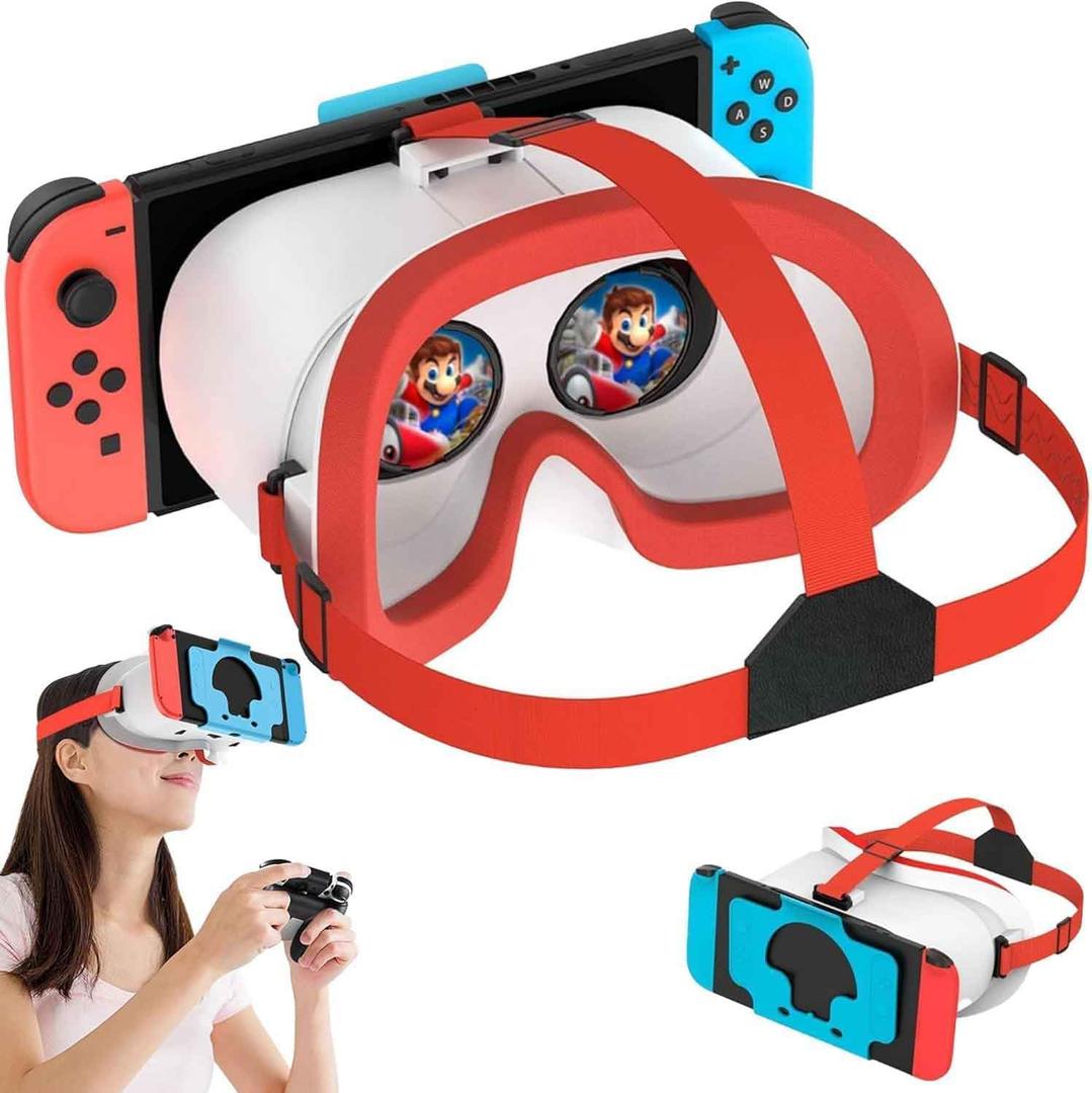 Upgraded VR Headset for Nintendo Switch & Switch OLED Model, Switch VR Glasses with Adjustable HD Lenses and Comfortable Head Strap, Labo VR Kit 3D Goggles for Switch Accessories (White&Blue)