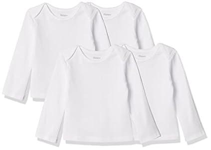 Hanes Baby Girls Ultimate Flexy 4 Pack Long Sleeve Crew Tees T Shirt Set, Diamond White, 0-6 Months US