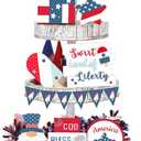 FairySandy 15 Pcs Memorial Day Decorations 4th of July Patriotic Tiered Tray Decor 250th Anniversary Farmhouse Wooden Signs American Flag Red White and Blue Decor for Independence Day Birthday Party