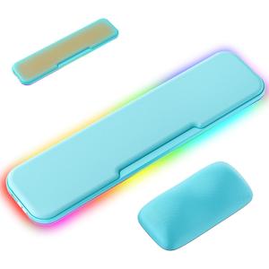 2-in-1 Heated Wrist Rest Set, Ergonomic Memory Wrist Pad with RGB Lights and Non-Slip Base, Keyboard Mouse Wrist Rest for Computer Laptop Office Work and PC Gaming (Blue)