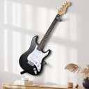 Electric Guitar Wall Mount Hanger Horizontal Hidden Design, Solid Wood Holder with Adjustable Hooks, Neck Protection (Black)