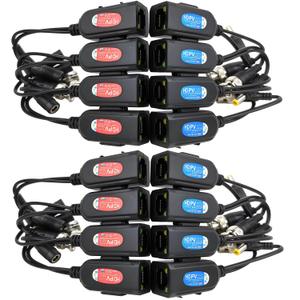 8 Pair Video Balun with Power, BNC to Cat5 Adapter, Ground Loop Isolated HD Analog Surveillance Camera Cable Ethernet Transceiver - Compact and Weatherproof