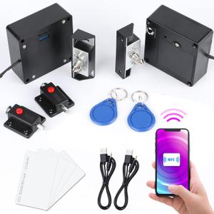Hidden RFID Cabinet Lock, Smart NFC Electronic Locks with Slide Latch Lock for Double Door Wooden Cabinet Drawer
