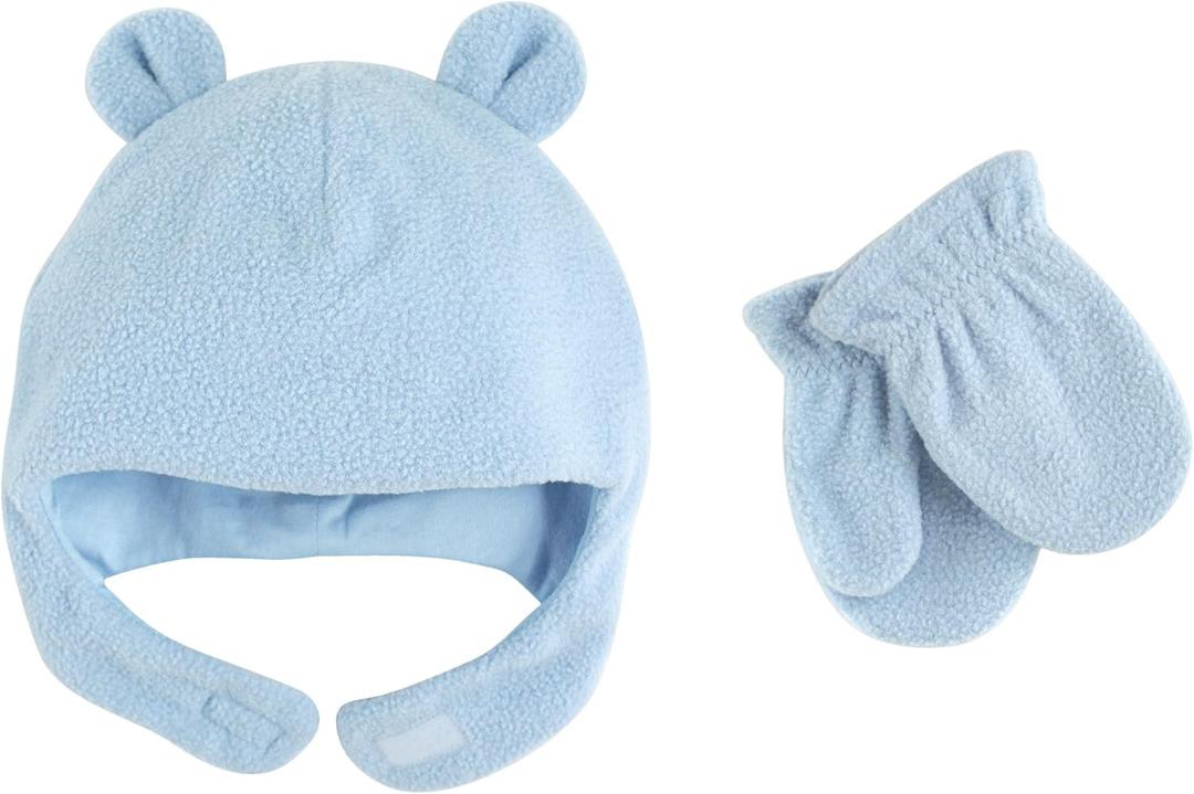 Luvable Friends Baby-Girls Beary Cozy Hat and Mitten Set (18-24 Months, Light Blue Toddler)