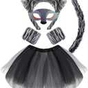 6 Pcs Wolf Costume Kits for Women - Wolf Ears Headband Tail Mask Bowtie Gloves Tutu for Halloween Adults Animal Dress Up Supplies