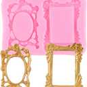 Photo Frame Fondant Molds Vintage Frame Silicone Mold Picture Frames Molds For Cake Decorating Cupcake Topper Chocolate Candy Gum Paste Polymer Clay