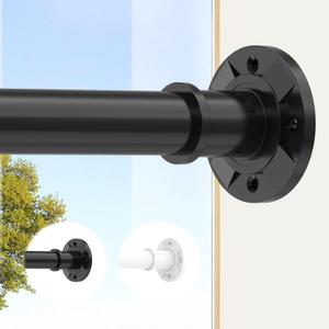Outdoor Curtain Rod 31-144 inch Adjustable Long Spring Black ShowerTension Curtain Rod Extra Long Outdoor Rods for Patio Bathroom Windows No Drilling, No Rust