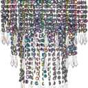 Waneway Acrylic Chandelier Shade, Ceiling Light Shade Beaded Pendant Lampshade with Crystal Beads and Chrome Frame for Bedroom, Wedding or Party Decoration, Diameter 8.7 inches, 3 Tiers, Multicolor