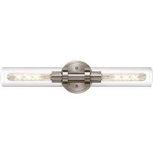 SANTOSTOCK Brushed Nickel 2-Light Bathroom Vanity Light Fixture, Modern Bathroom Sconces Wall Lighting W/Clear Glass Shade, Horizontal and Vertical Wall Mount Lamp for Mirror Hallway Kitchen