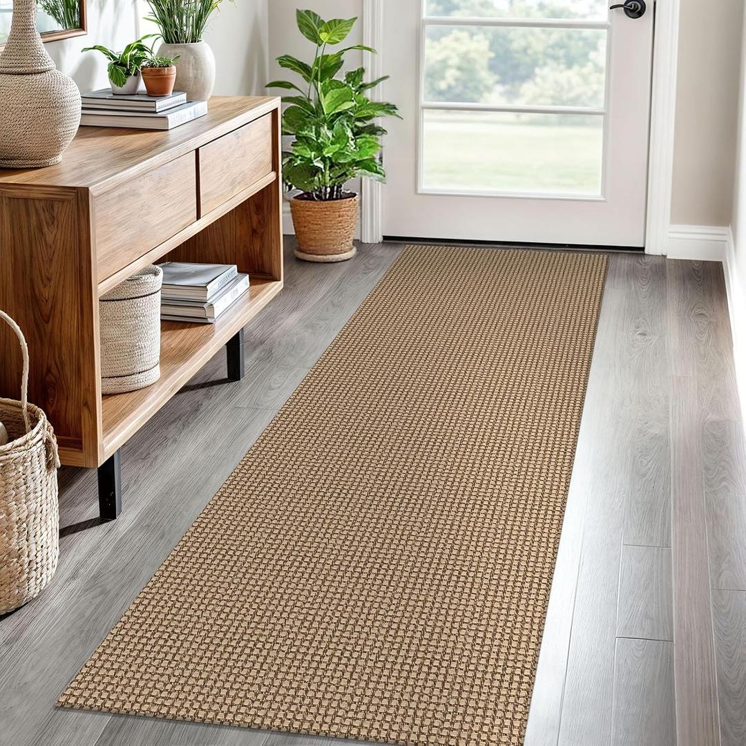 EARTHALL Woven Runner Rug 2x6 Ft Washable Runners for Hallways Cotton Non Slip Rubber Backed Kitchen Runner Braided Indoor Floor Carpet for Entryway, Hallway, Kitchen, Bedroom, Orange/Tan/Brown
