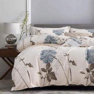 SLEEPBELLA Comforter Twin Size, 600 Thread Count Cotton Brown Branches and Blue Flowers Off-White Comforter Sets, Down Alternative Bedding Set 2Pcs(Twin, Off-White Botanical)