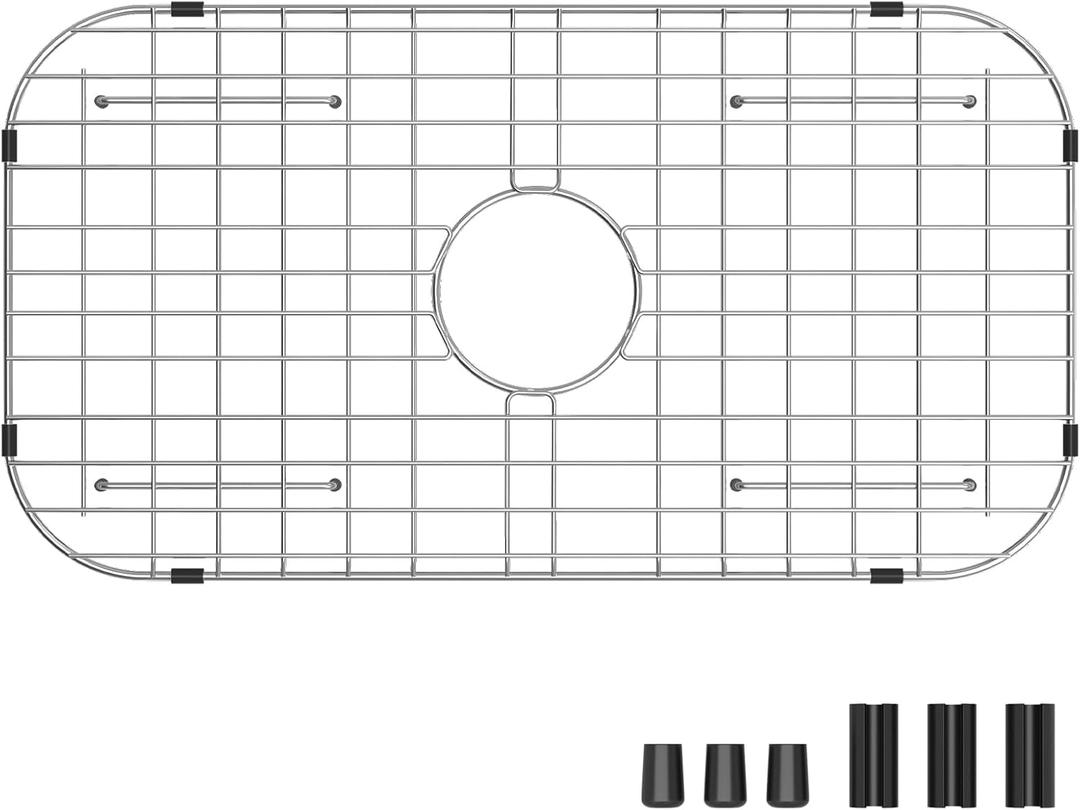 Sink Protector Grid 26-1/16" x 14-1/16", Centered Drain with Corner Radius 3-1/2", 304 Stainless Steel Material Centered Drain