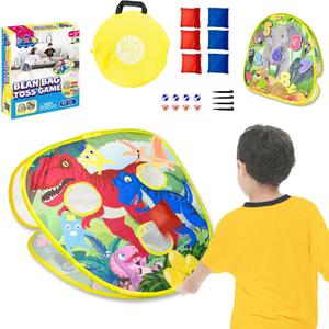 2-in-1 Dinosaur & Animal Bean Bag Toss Game Double-Sided 27" Target Board with 6 Bean Bags Outdoor & Indoor Toy for Toddlers & Kids Ages 3-6 Birthday Gift 