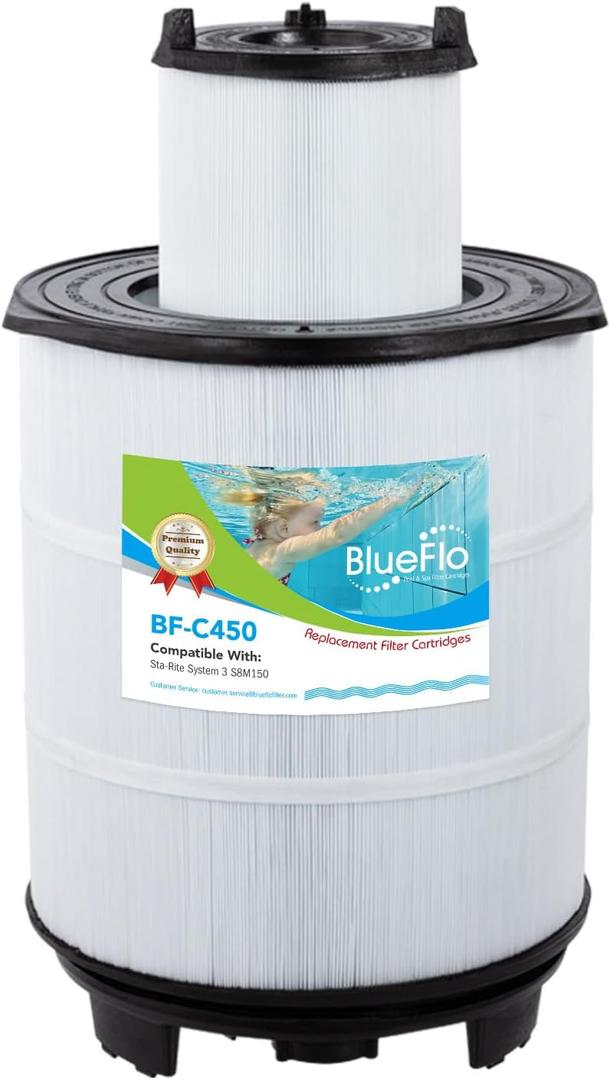 S8M150 Pool filter cartridge set Replacement for Sta-Rite S8M150 System 3, 170147, 25022-0203s-25021-0202s, SR450, 450 Sq.Ft. (Black)