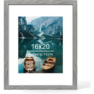 Hongkee 16x20 Frame, Rustic Grey Wood Style - Display Posters 11 x 14 with Mat or 16x20 without Mat, Wall Mounting Horizontal and Vertical, 1 Pack