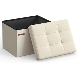 SONGMICS Mazie Collection - Small Folding Storage Ottoman, Foot Rest Stool, 12.2 x 16.1 x 12.2 Inches, 286 lb Load Capacity, for Living Room, Bedroom, Home Office, Dorm, Cream White ULSF102W01