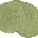 SHACOS Round Placemats Set of 4 Round Table Placemats Braided Cotton Place Mats 15 inch for Kitchen Dining Table Holiday Party (Pea Green, 4)