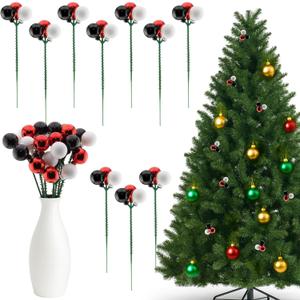 10 Pcs Christmas Ball Ornaments 7.9 Inch Red Green Gold Christmas Tree Picks for Holiday Wedding Vase Fillers Xmas Tree Topper DIY Wreath Crafts Decor (Red,White,Black)