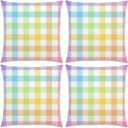 Pudodo Easter Buffalo Plaid Check Throw Pillow Covers 18x18 Set of 4 Spring Holiday Party Decoration for Home Bed Couch Sofa (18" x 18")