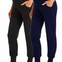 V VOCNI Women's Maternity Pants Maternity Activewear Jogger Track Cuff Sweatpants Over The Belly Stretchy Pregnancy Pants Black/Navy Medium