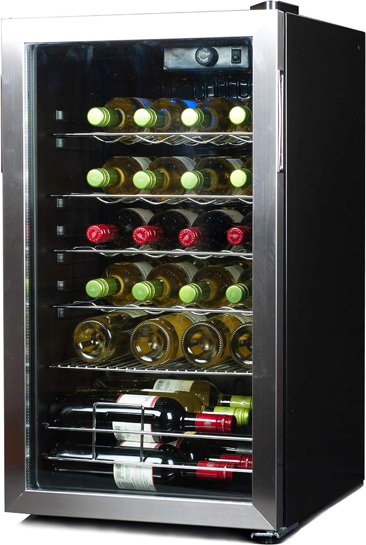 BLACK+DECKER 26 Bottle Wine Fridge with Interior Light and Mechanical Temperature Control, Compressor Cooling Wine Cooler Refrigerator with 4 Wine Racks and 1 Flat Shelf, Wine Bottle Chiller