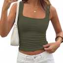 PRETTYGARDEN Tank Tops for Women 2026 Summer Sleeveless Square Neck Double Lined Tops Spring Ruched Going Out Y2K Clothes (Green, XXL)