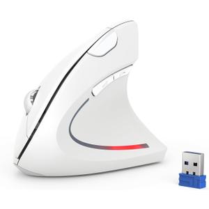 TECKNET Ergonomic Mouse, 4800 DPI Wireless Vertical Mouse with 5 Adjustable DPI Levels, 6 Buttons, 2.4GHz Optical Carpal Tunnel Mouse for Laptop, Desktop, PC, MacBook - White